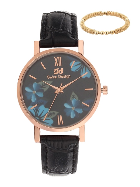 

Swiss Design Women Black & Blue Watch Gift Set SDWGift Set-110