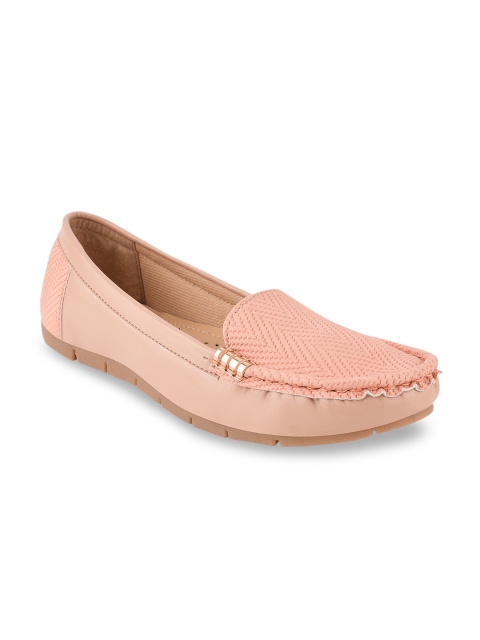 

CALZADO Women Pink Woven Design Loafers Casual Shoes