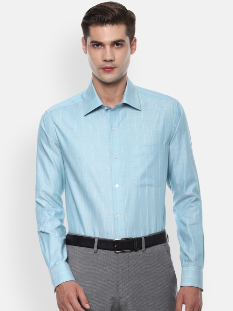 

Louis Philippe Men Blue & White Cotton Regular Fit Striped Formal Shirt
