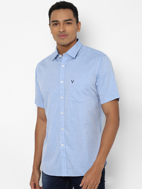 

Allen Solly Men Blue & Off-White Pure Cotton Slim Fit Striped Casual Shirt