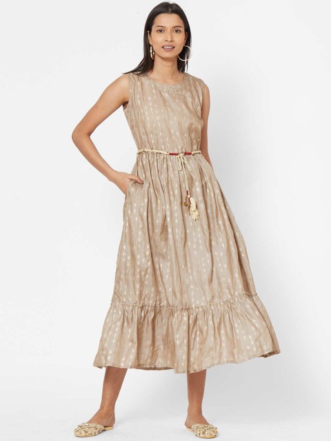 

ZOLA Women Khaki Self Design A-Line Dress