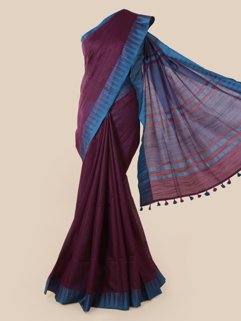 

Pothys Burgundy Solid Linen Blend Saree