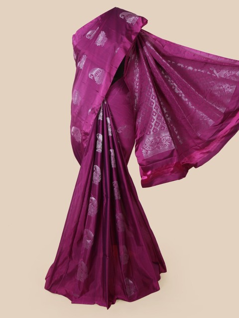 

Pothys Purple & Silver Ethnic Motifs Zari Woven Design Saree