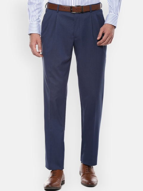Louis Philippe Men Navy Blue Regular Fit Solid Formal Trousers