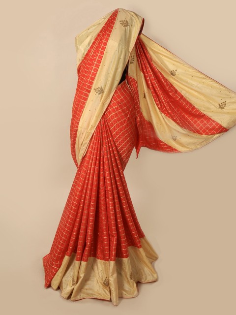 

Pothys Red & Beige Art Silk Checked Saree