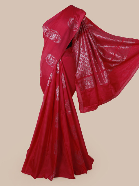 

Pothys Pink & Silver Ethnic Motifs Zari Woven Design Saree
