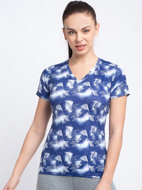 

Boston Club Women Blue Printed V-Neck T-shirt