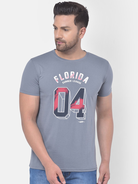 

COBB Men Grey Printed Round Neck T-shirt