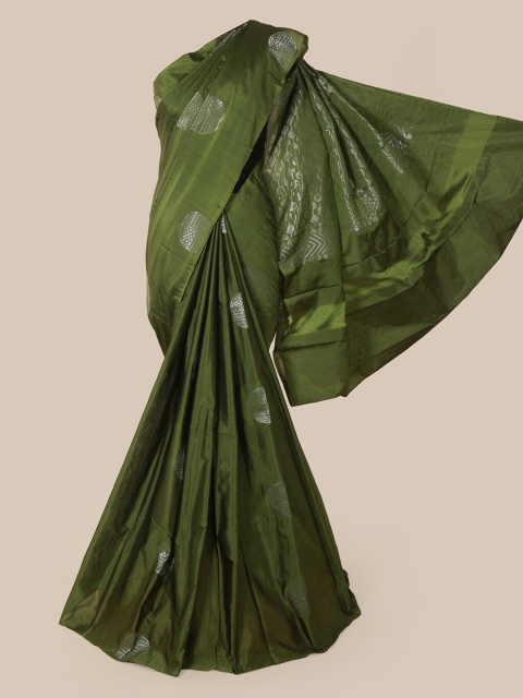 

Pothys Green & Silver Geometric Zari Woven Design Saree