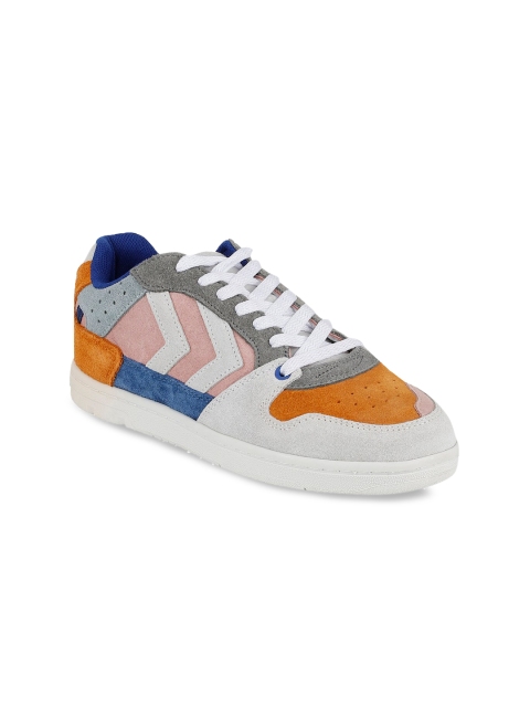 

hummel Unisex White & Pink Colourblocked Suede Sneakers Casual Shoes