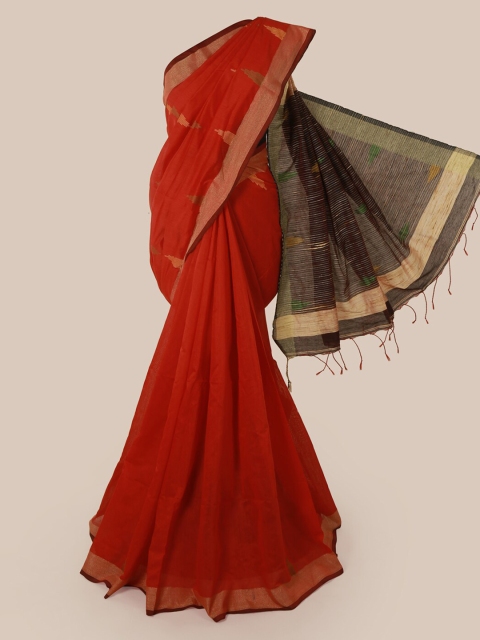

Pothys Red Solid Cotton Blend Saree