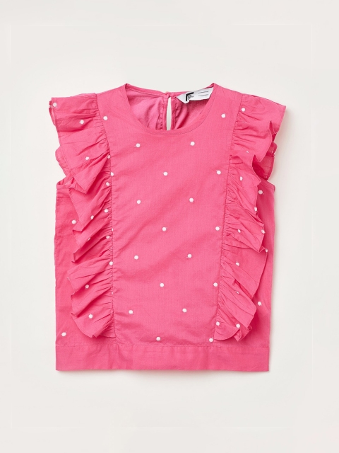 

Fame Forever by Lifestyle Pink Geometric Pure Cotton Regular Top