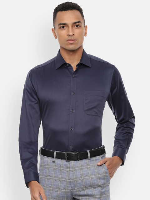 

Van Heusen Men Navy Blue Regular Fit Solid Party Shirt