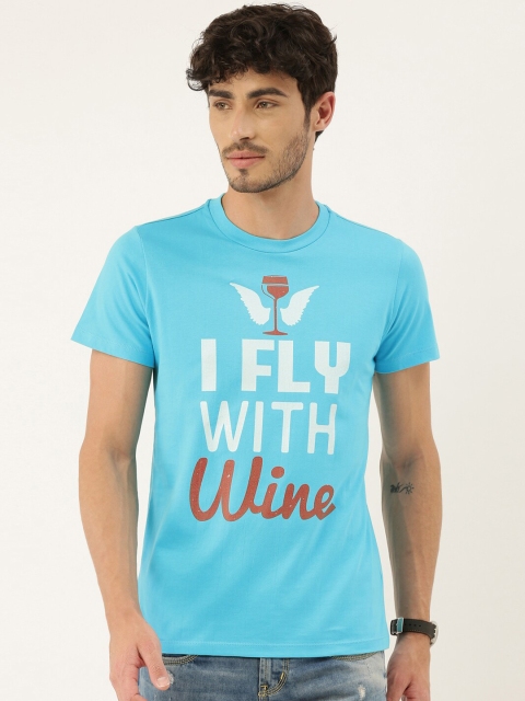 

QUANCIOUS Men Blue Printed Round Neck Sustainable Organic Cotton T-shirt