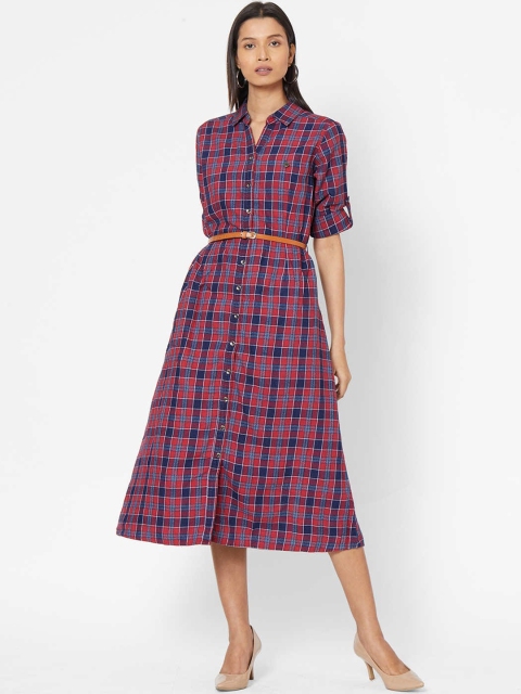 

ZOLA Women Red Checked Cotton Shirt Dress