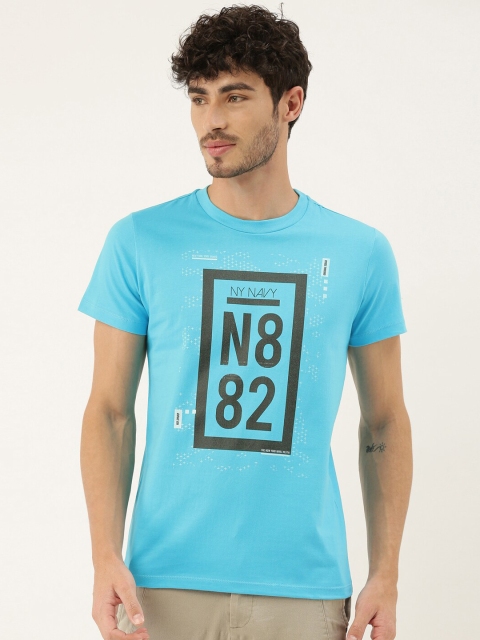 

QUANCIOUS Men Blue Printed Round Neck Sustainable Organic Cotton T-shirt