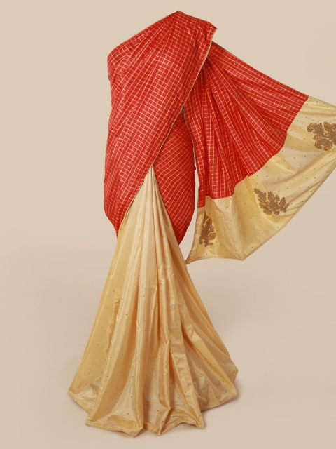 

Pothys Red & Beige Art Silk Colourblocked Saree