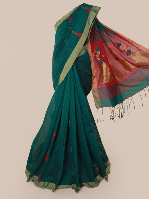 

Pothys Green Solid Cotton Blend Saree
