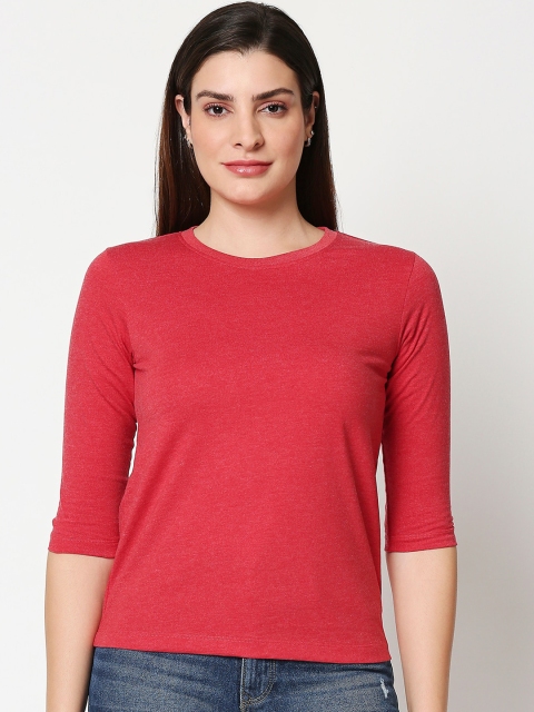 

Bewakoof Women Red Solid Round Neck T-shirt