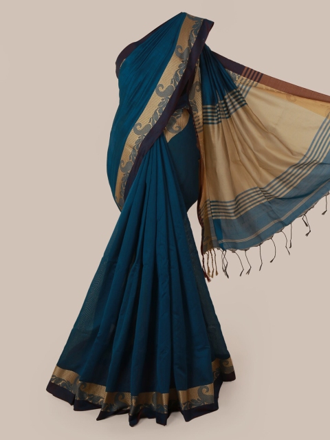 

Pothys Blue Solid Cotton Blend Saree