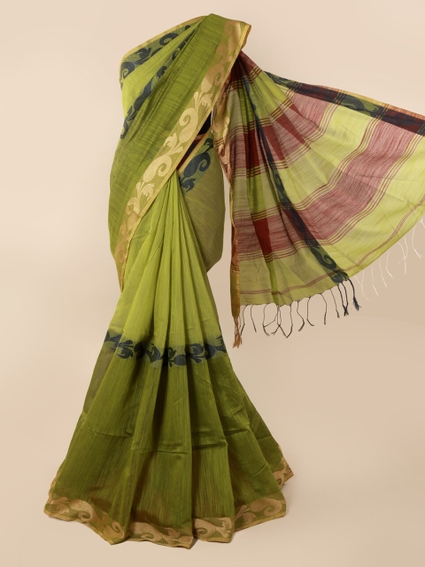 

Pothys Green Solid Cotton Blend Saree