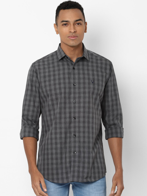 

Allen Solly Men Charcoal Grey Pure Cotton Slim Fit Checked Casual Shirt