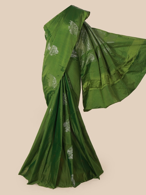 

Pothys Green & Silver Ethnic Motifs Zari Woven Design Saree