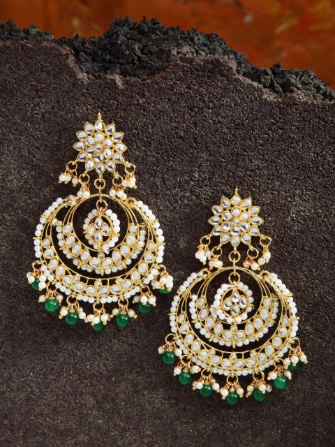 

Shining Diva White & Green Crescent Shaped Chandbalis