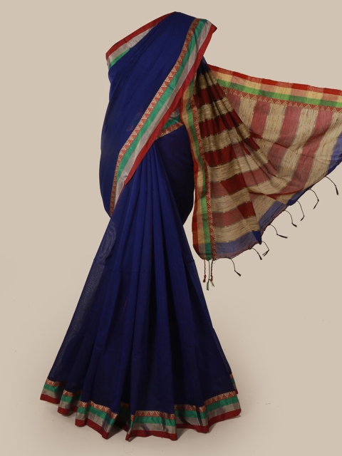 

Pothys Blue Solid Cotton Blend Saree
