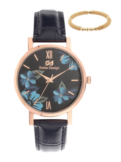 

Swiss Design Women Black & Rose Gold-Toned Watch Gift Set SDW-109