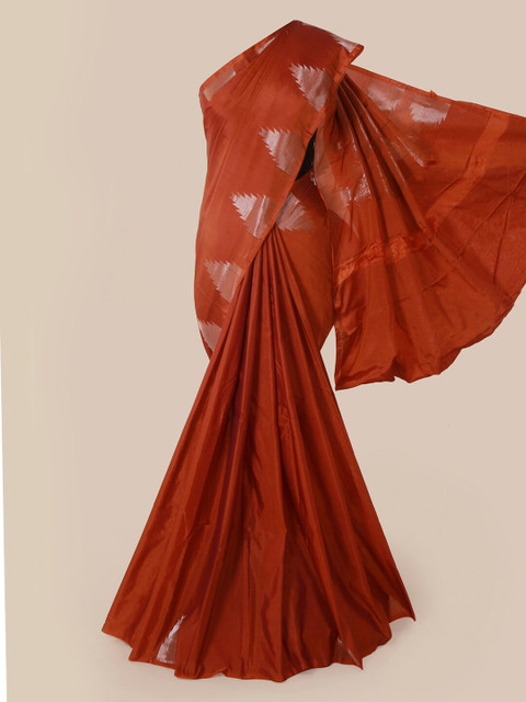 

Pothys Rust Orange & Silver Solid Zari Saree
