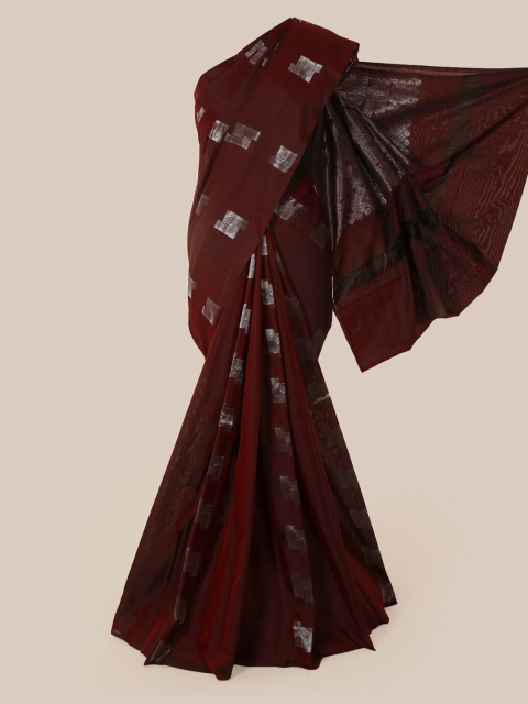 

Pothys Maroon & Silver Geometric Zari Woven Design Saree