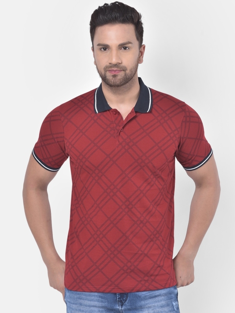 

COBB Men Maroon Checked Polo Collar T-shirt