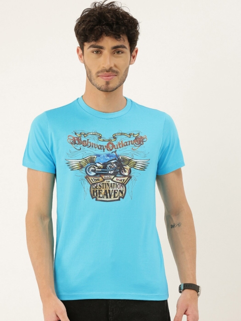

QUANCIOUS Men Blue Printed Round Neck Sustainable Organic Cotton T-shirt