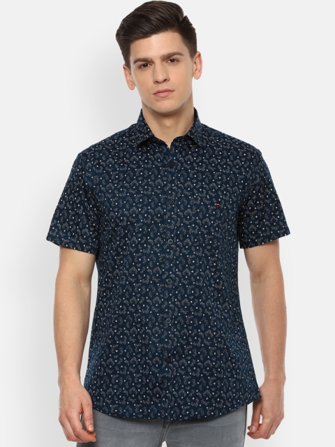 Louis Philippe Sport Men Navy Blue & White Slim Fit Printed Casual Shirt