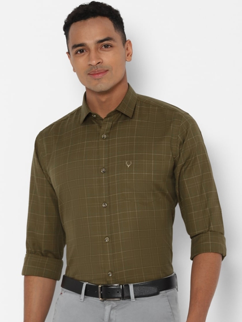 

Allen Solly Men Olive Green & Green Slim Fit Checked Formal Shirt