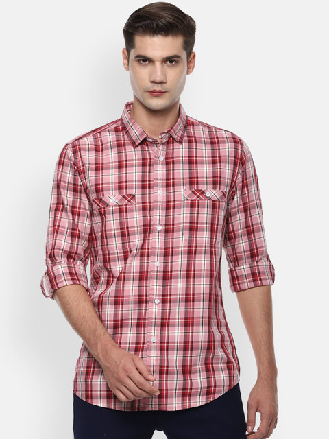 

Louis Philippe Jeans Men Pink & White Super Slim Fit Checked Casual Shirt