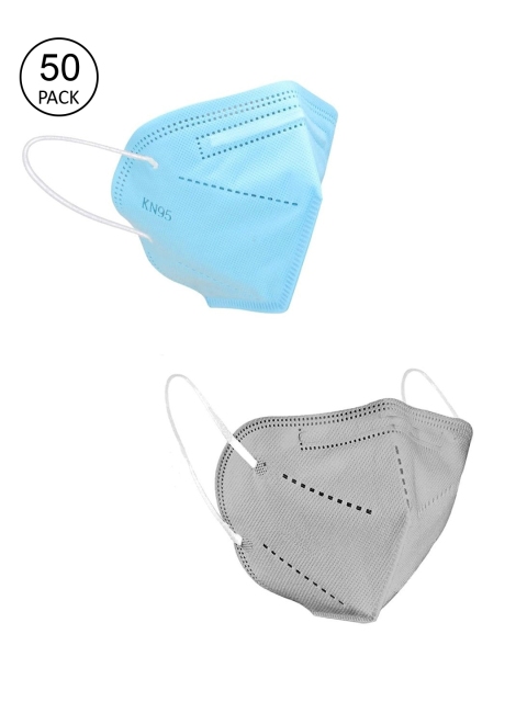 

OOMPH Unisex Pack Of 50 Blue & Grey 5-Ply Reusable Anti-Pollution KN95 Face Masks