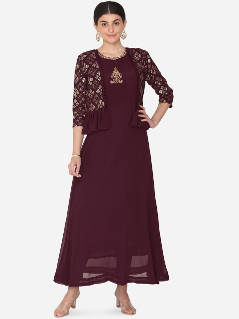BOMBAY SELECTIONS Women Purple Solid Kurta with Salwar & Shrug