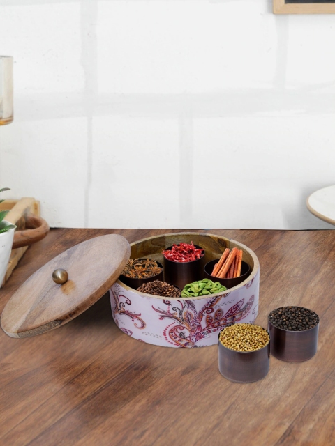 

nestroots White & Pink Printed Wooden Masala Box