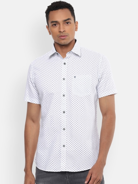 

Van Heusen Sport Men White & Navy Blue Pure Cotton Slim Fit Printed Casual Shirt