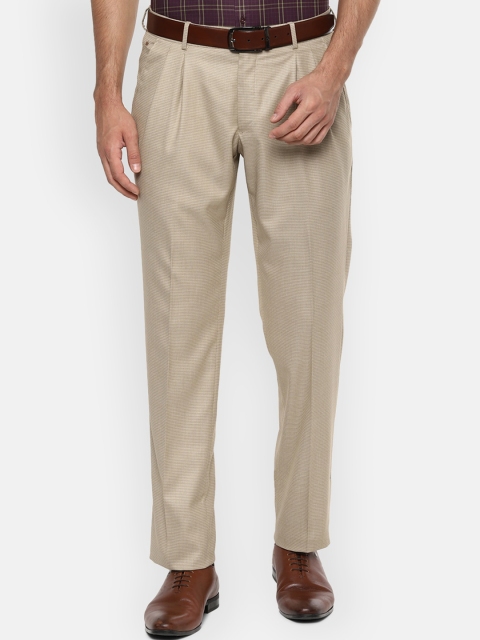 

Louis Philippe Men Beige Regular Fit Self Design Formal Trousers