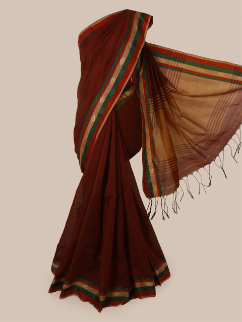 

Pothys Maroon Solid Cotton Blend Saree