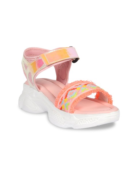 

ZAPATOZ Women Pink Woven Design Comfort Heels with Fringed Detail