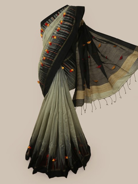 

Pothys Grey & Black Cotton Blend Solid Saree