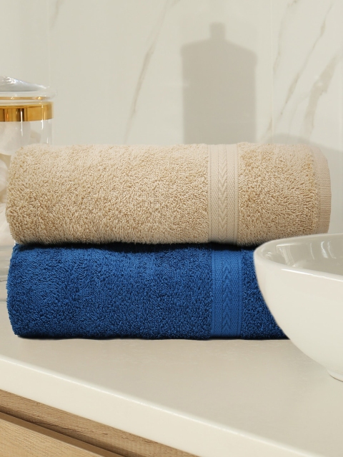 

Trident Set Of 2 Solid 400 GSM Cotton Bath Towels, Blue
