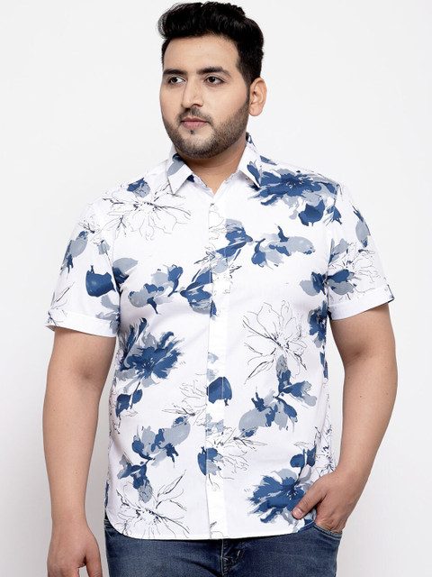 

plusS Men White Regular Fit Printed Cotton Casual Shirt