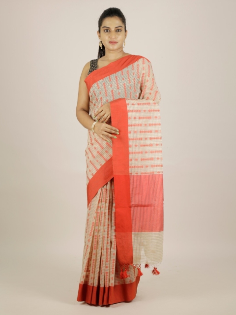

Pothys Red & Cream-Coloured Cotton Blend Printed Saree