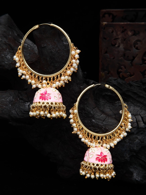 Shining Diva Pink & White Dome Shaped Jhumkas