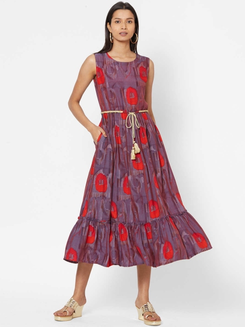 

ZOLA Women Purple Printed Fit and Flare Dress
